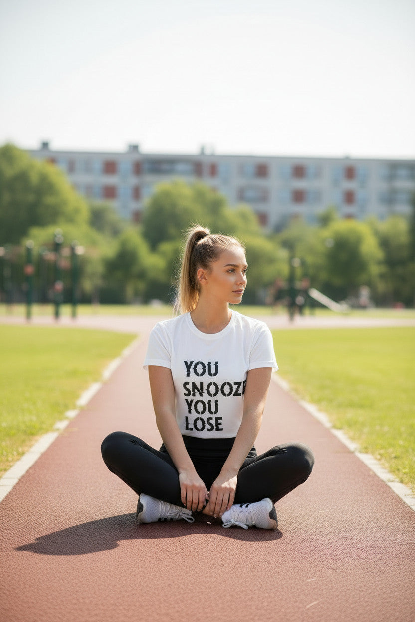 You Snooze You Lose Motivational T-Shirt | Hustle Mindset Graphic Tee | Poly Cotton Blend
